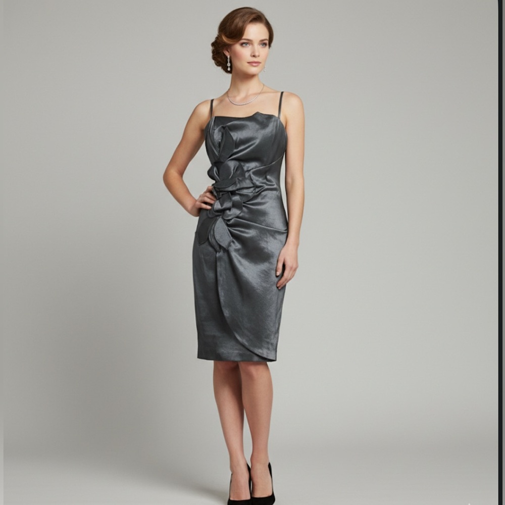 Taffeta Y2K Gray Ruched Sheath Mini Dress Spaghetti Strap‎